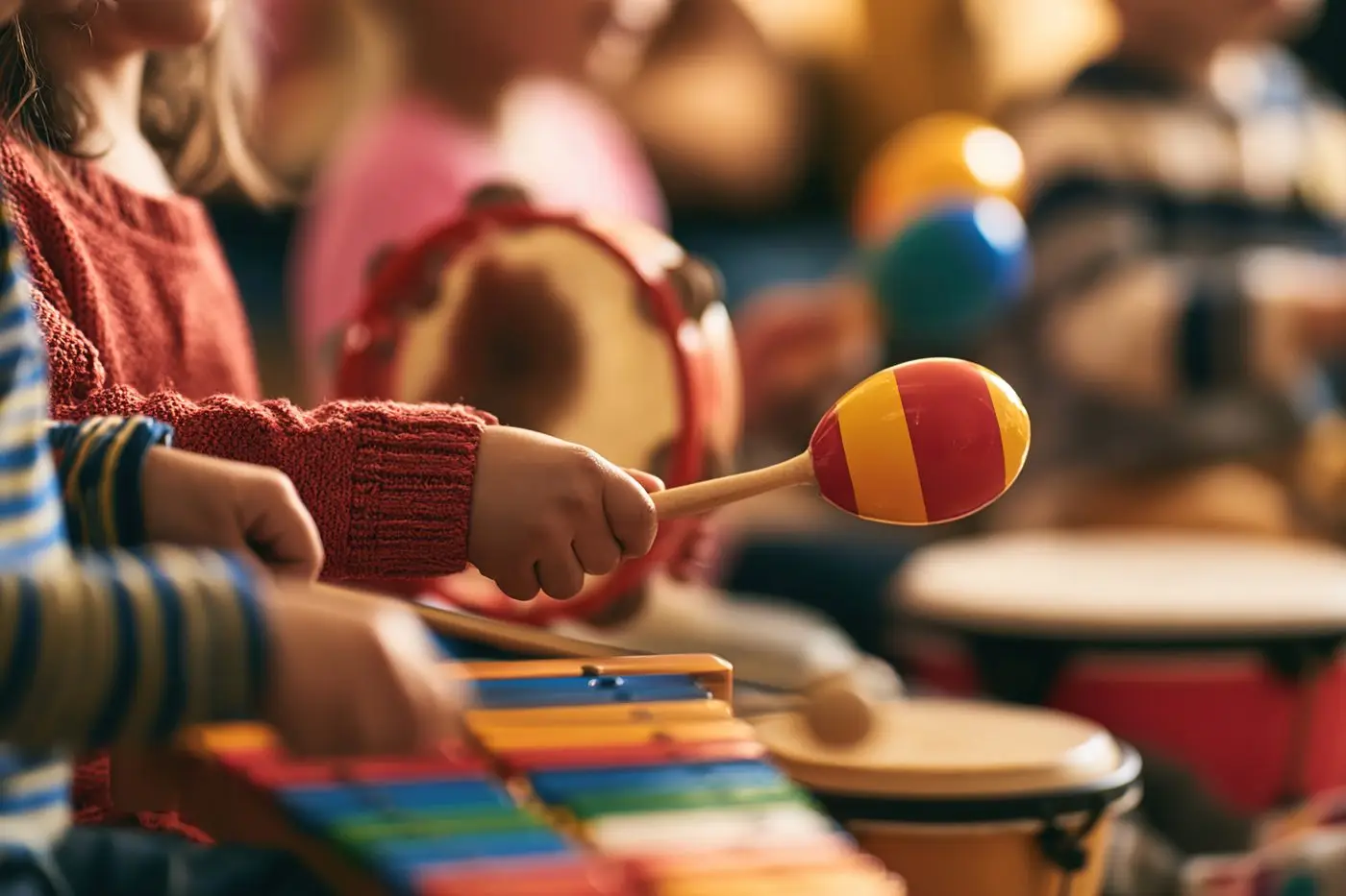 Orff çalgılarıyla ritim çalışan çocuklar
